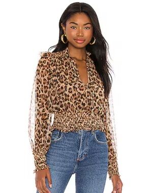 Free People Top Printed Twyla Top in Leopard Sheer Boho Animal peplum shirt